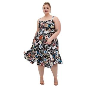 torrid Black Floral Challis Skater MIDI Dress